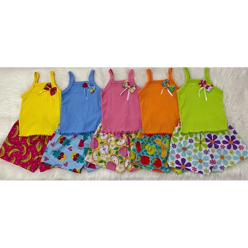 NOVO Kit com 5 Conjuntos Top Alça Verão Infantil de Menina