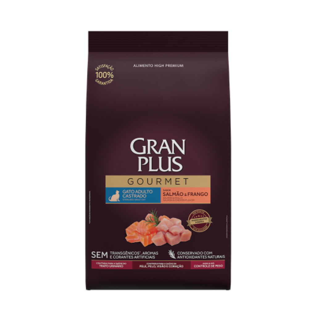 Ração Gran Plus Gourmet Gato Castrado Salmão E Frango 10,1kg