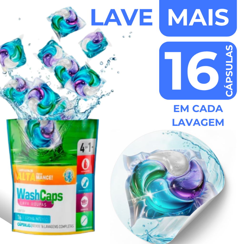 Sabão Cápsula Washcaps 353g Perfume Delicado Suave Lava roupa em cápsula até 16 lavagem