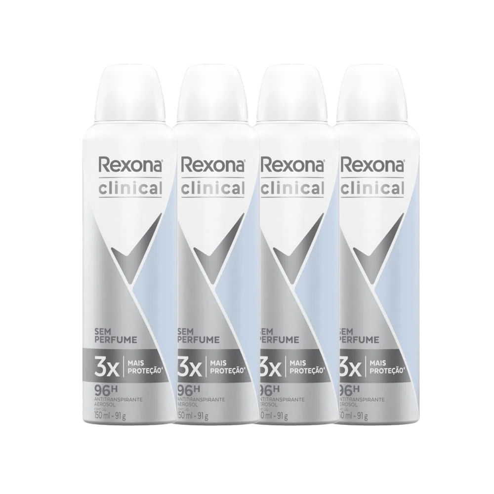 Kit Desodorante Antitranspirante Aerosol Rexona Clinical Sem Perfume 150ml - 4 Unidades