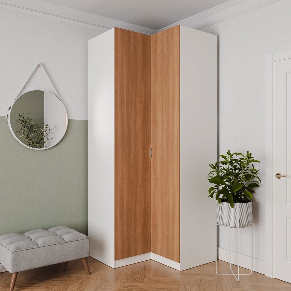 Guarda Roupa de Canto Reto Modular com 3 Prateleiras 2 Gavetas Hera Cabecasa Madeiramadeira Algodão/Louro