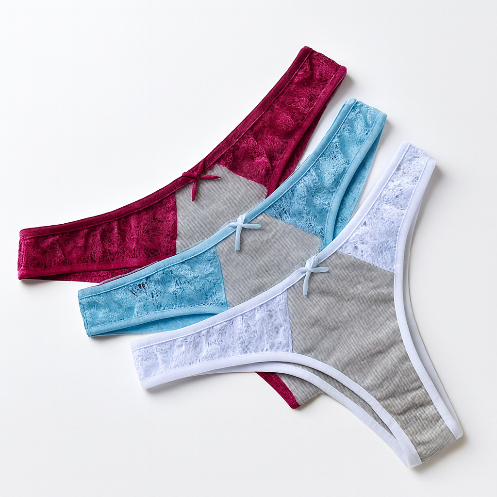 Kit 3 Calcinha Tanga Básica Conforto Canelada Com Renda e Forro Toccare Lingerie