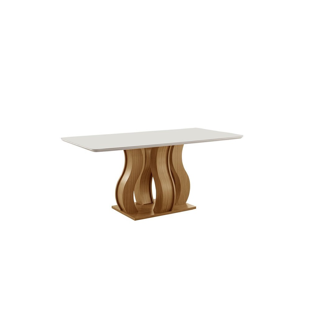 Mesa de Jantar Tampo Vidro/mdf 180x90cm Nuance Yescasa Castanho Cinamomo/Off White