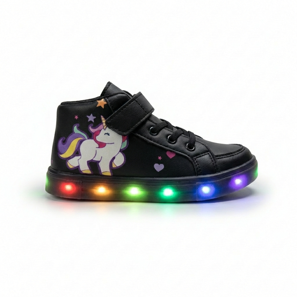Tênis Feminino Infantil De Led Botinha de Unicórnio Cano Alto Infantil Escolar Uniornio
