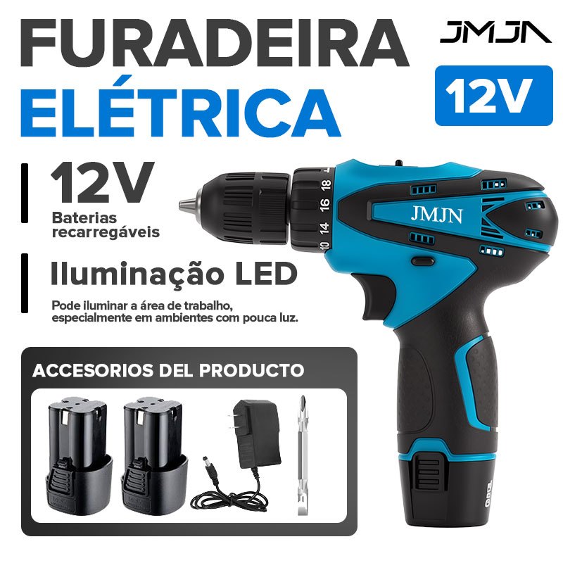 JMJN Parafusadeira Furadeira Recarregável 12V OU 21V com 1 OU 2 Baterias + Carregador