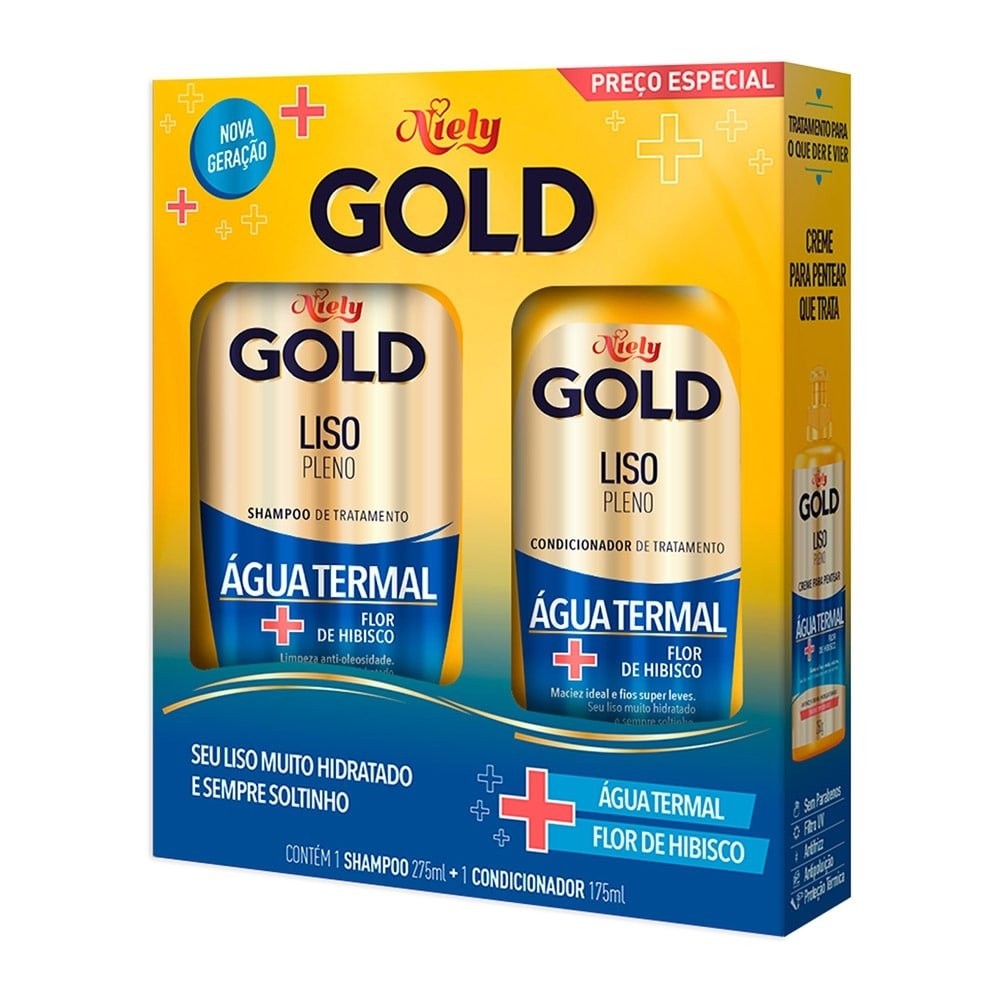 Shampoo Niely Gold 275ml + Condicionador Niely Gold Liso Pleno Sem Sal 175ml