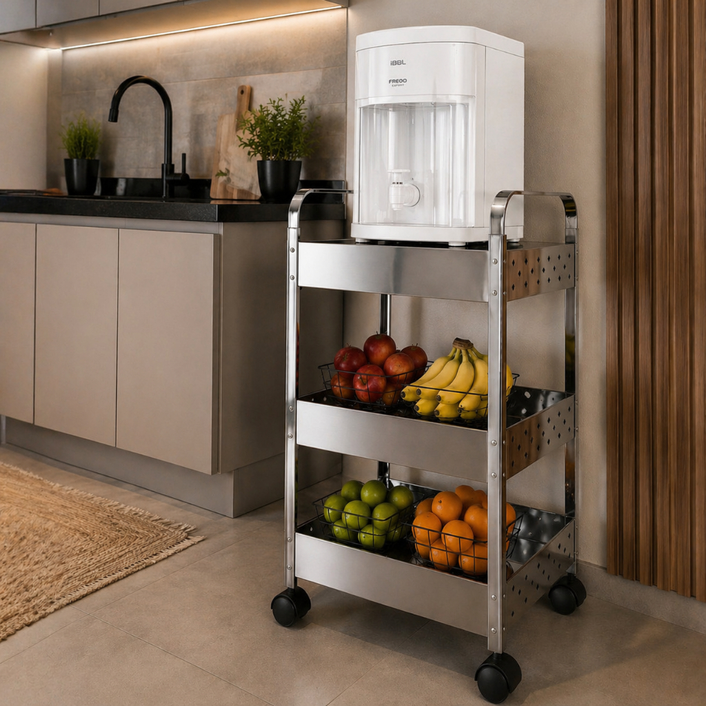 Fruteira Inox Organizador Multiuso De Chão Suporte Filtro Galão Agua 20 Litros Mak Inox