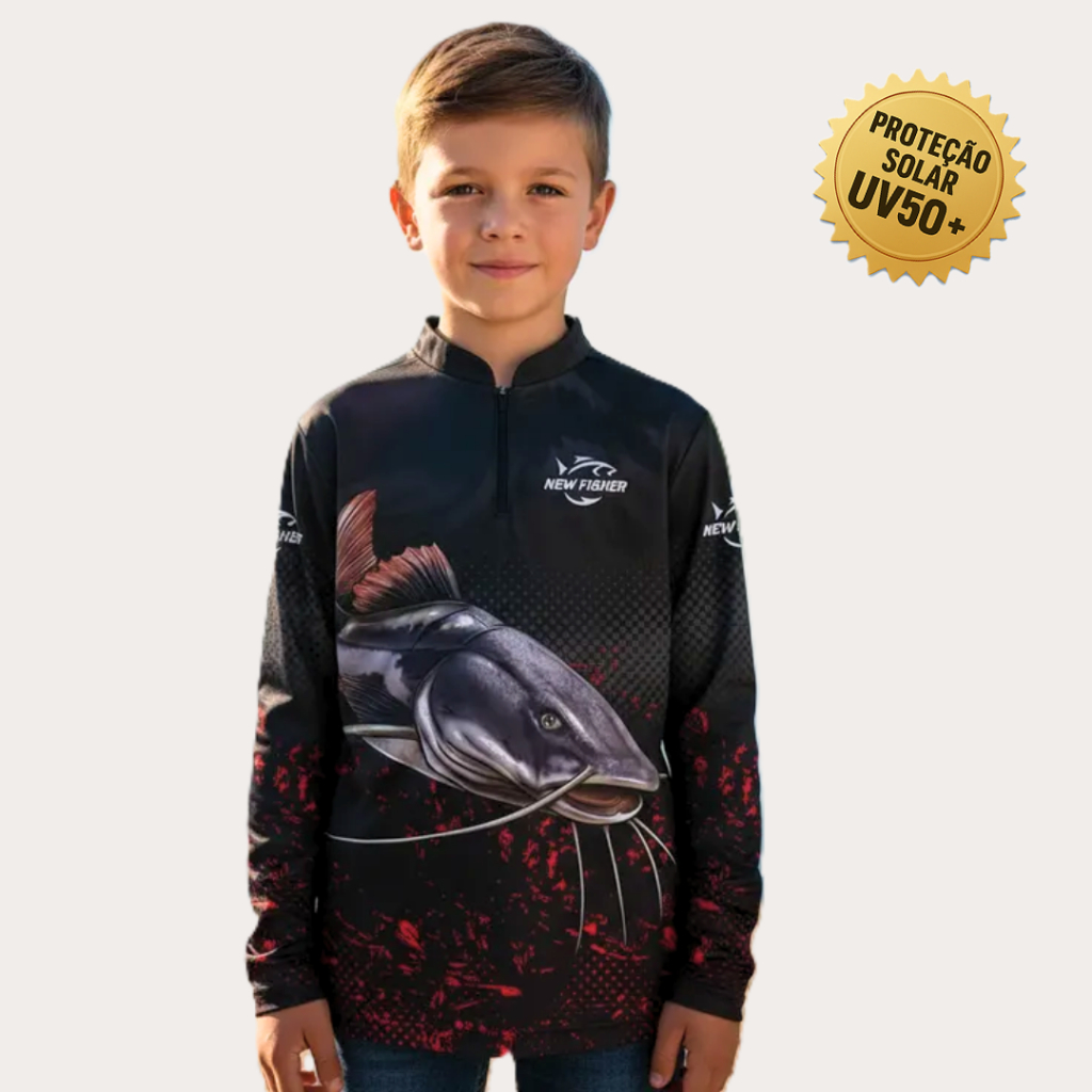 Camisa Camiseta de Pesca Infantil Pirarara New Fisher com Proteção UV50 - ENVIO RÁPIDO