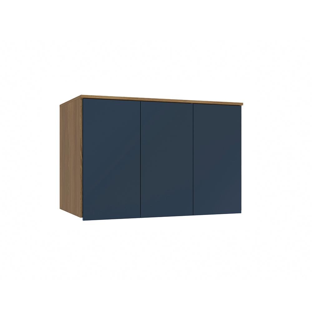 Armário Aéreo 3 Portas Kappesberg Adapt Nogueira/Azul Profundo 105cm