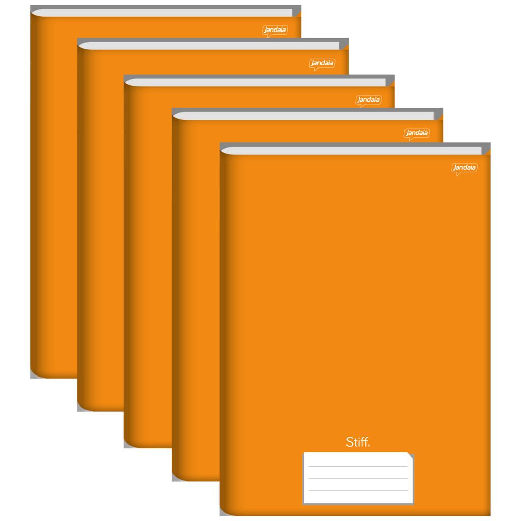 Caderno Brochura 1/4 Laranja Capa Dura 96 Folhas Stiff - Pacote Com 5 Unidades