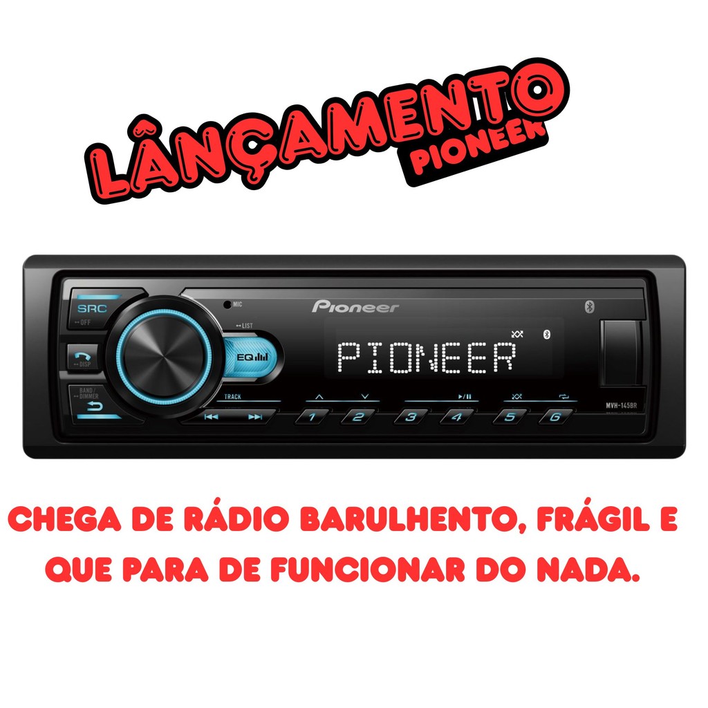 RÁDIO SOM AUTOMOTIVO PIONEER 1 DIN MVH-145BR MP3 PLAYER USB FRONTAL BLUETOOTH  WR COMANDO VOLANTE
