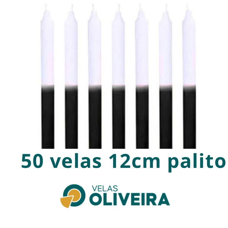 Vela Palito Bicolor Branca e Preta   50 Unidades 12cm 15,8 - (Por Kilo) 100% Parafina