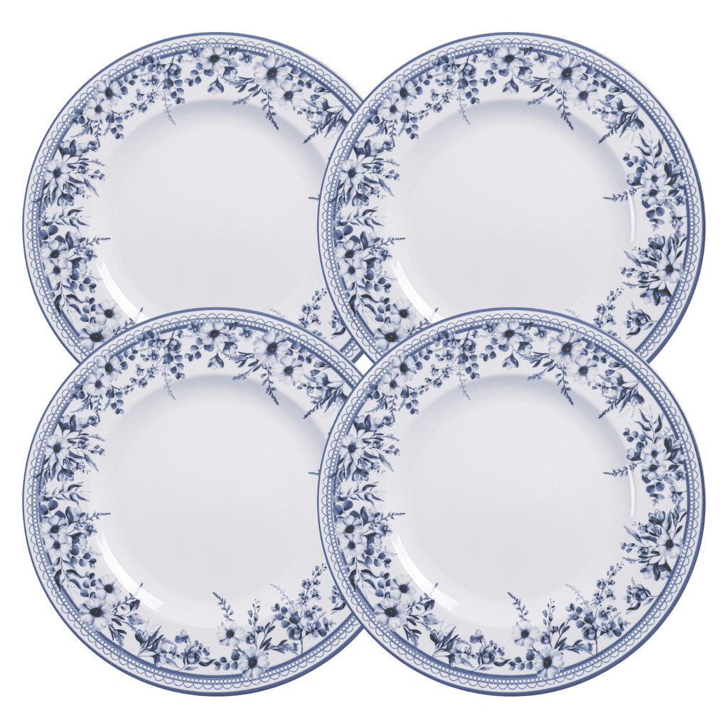 Jogo De Pratos Rasos Jantar Refeição 28cm Kit 4 Peças Azzura Porcelana Decorada Floral Tramontina