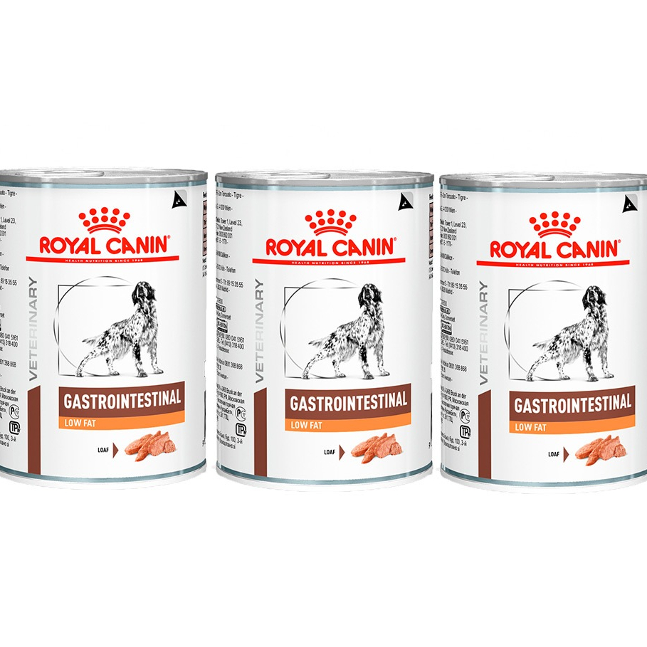 Kit 3un.Ração Úmida Lata Royal Canin Veterinary Gastrointestinal Low Fat Cães Adultos 420g