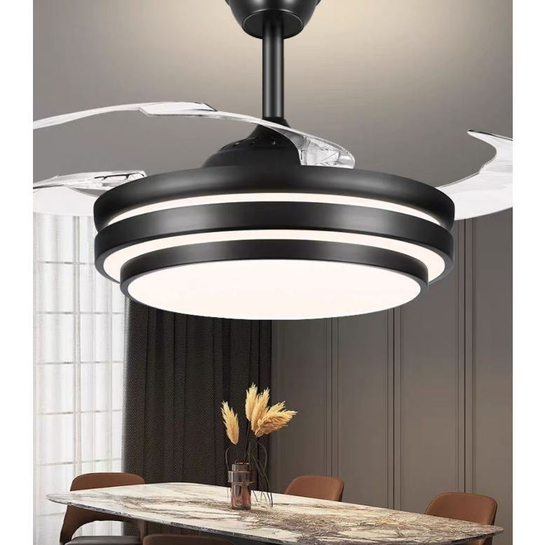 Lustre Ventilador de Teto Retrátil Dourado e Preto D0629 com Controle Remoto - Bivolt
