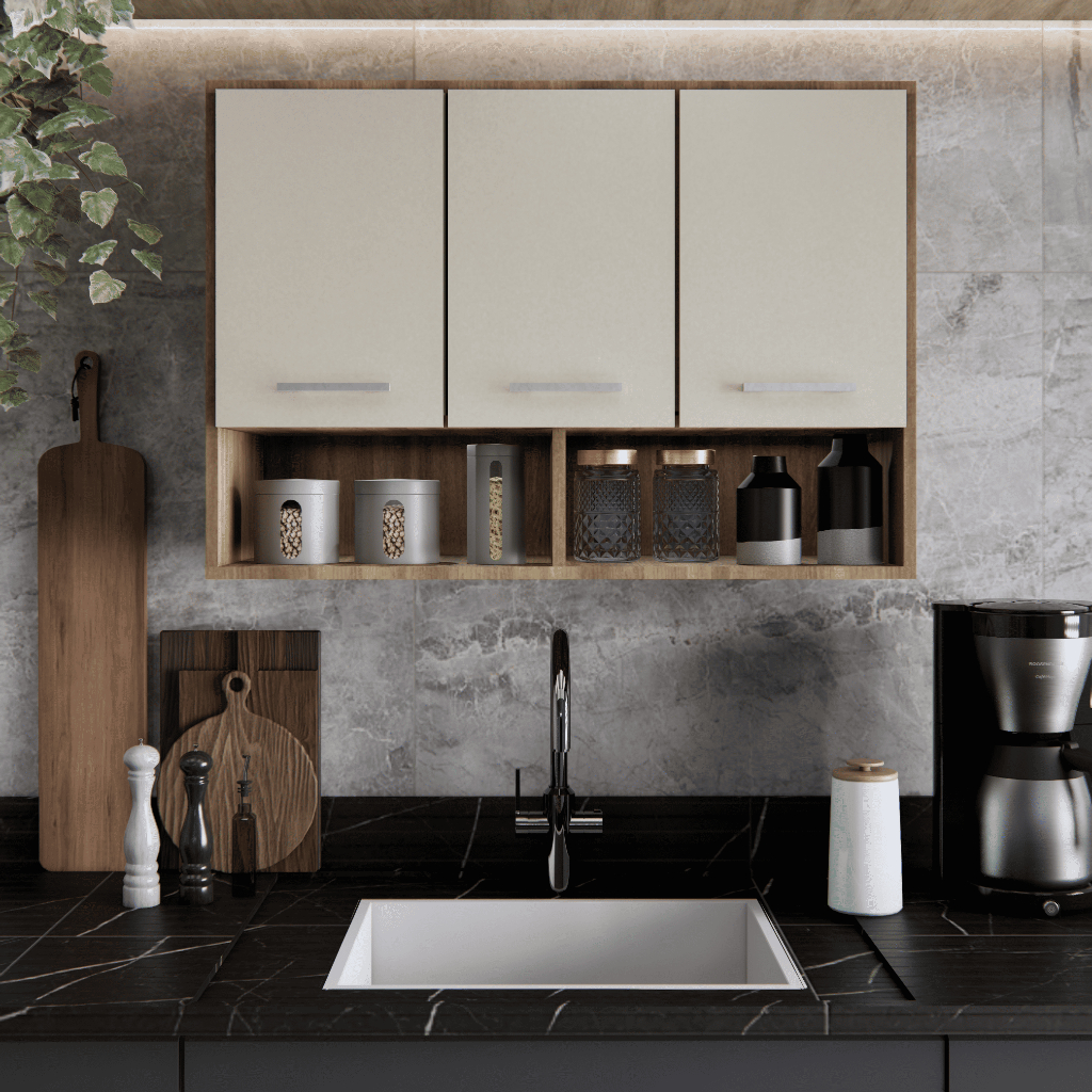 Armário Organizador Aéreo 3 Portas Cozinha Lavanderia Multiuso Modular Móveis Bonatto
