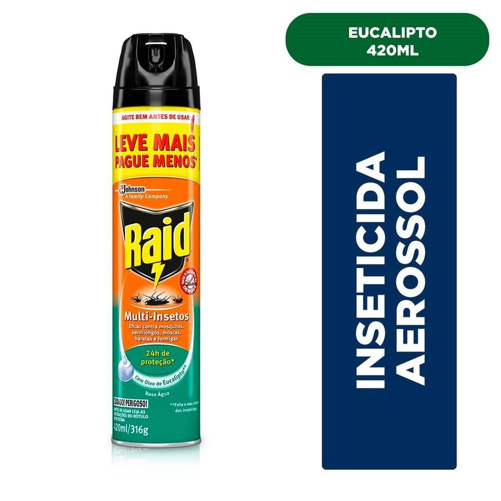 Inseticida Aerossol Raid Multi-insetos Base Água Eucalipto 420ml -Embalagem com 12 Unidades