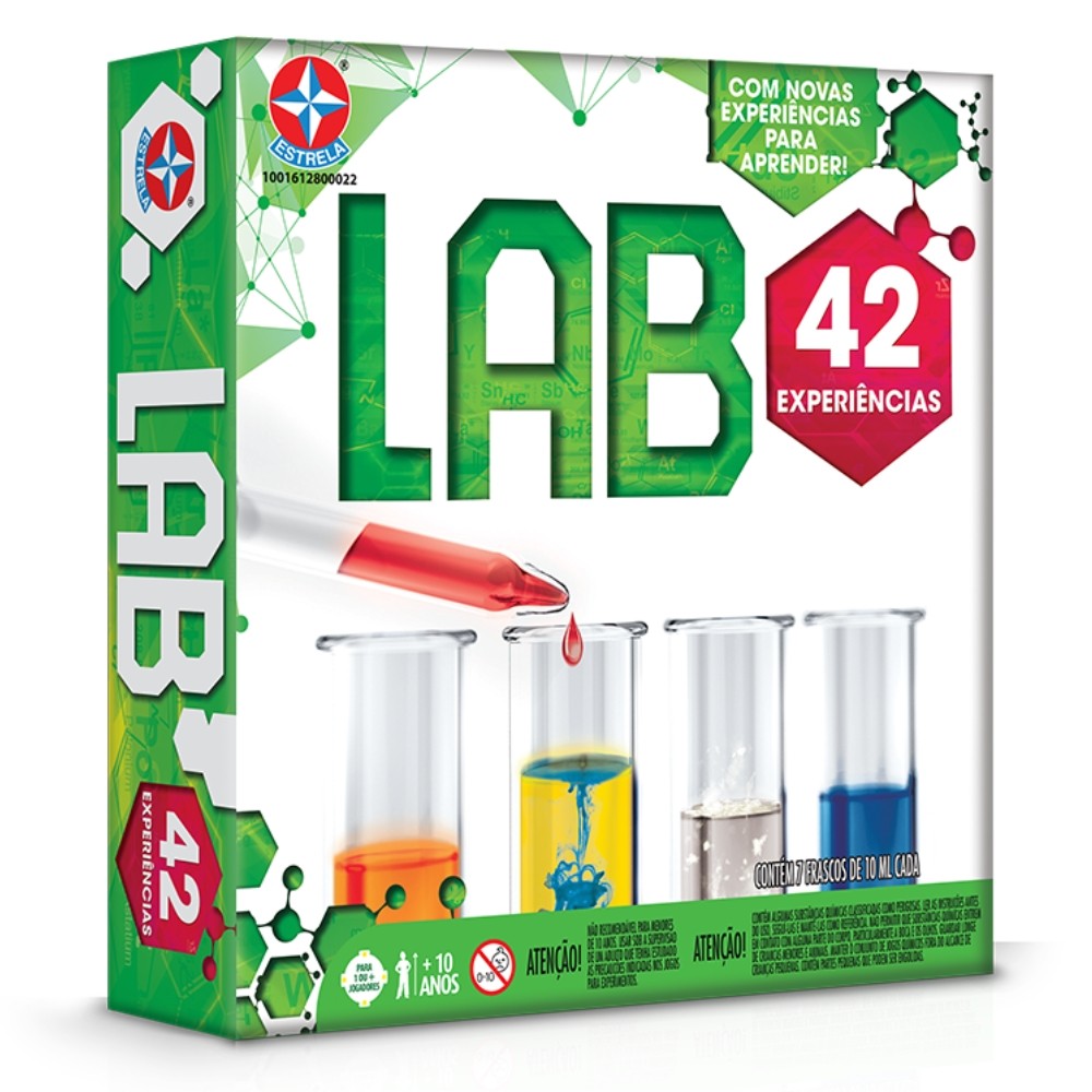 JOGO LAB 42 KIT DE EXPERIÊNCIAS ESTRELA ATIVIDADES FRASCOS SUBSTÂNCIAS QUÍMICA CIENTISTA LABORATÓRIO