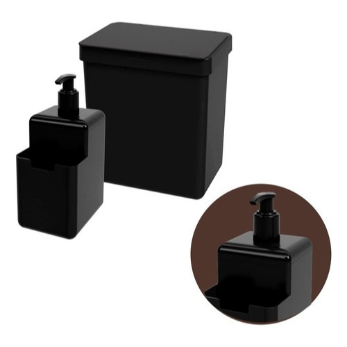 Kit Organização de Pia Lixeira Cesto 3,5 Litros e Dispenser Detergente 500 ML Porta Bucha Envio Hoje