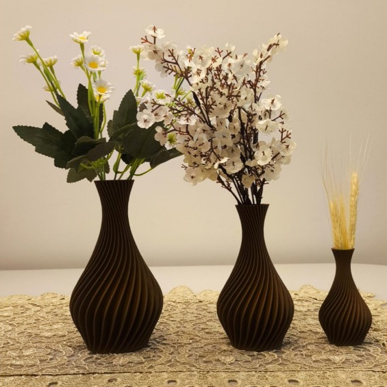 Kit Vasos Decorativos Luxo Marrom em Espiral Elegante / Moderno - Jarro Decoração