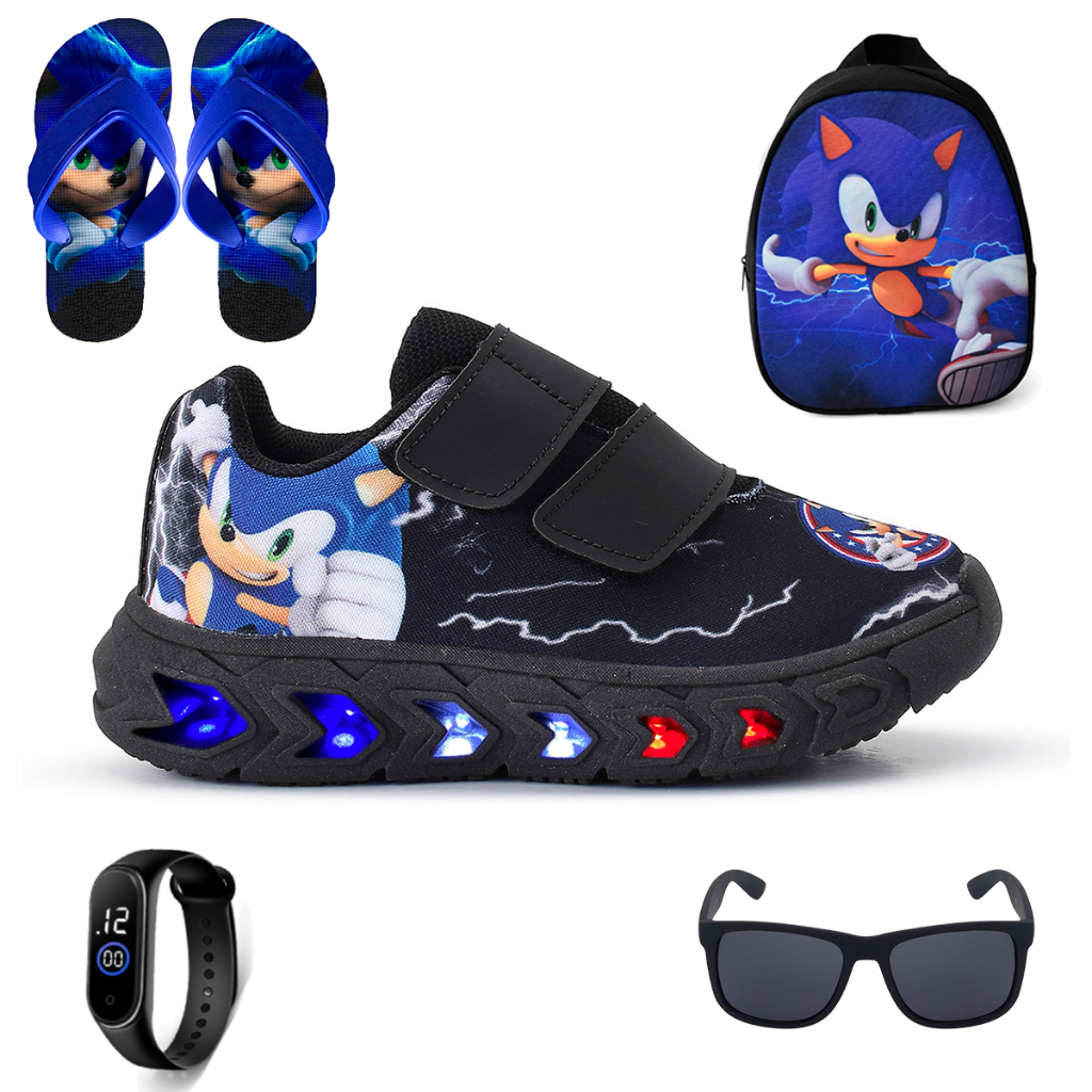 Kit Tenis Masculino De Led Mochila Chinelo Oculos Relogio
