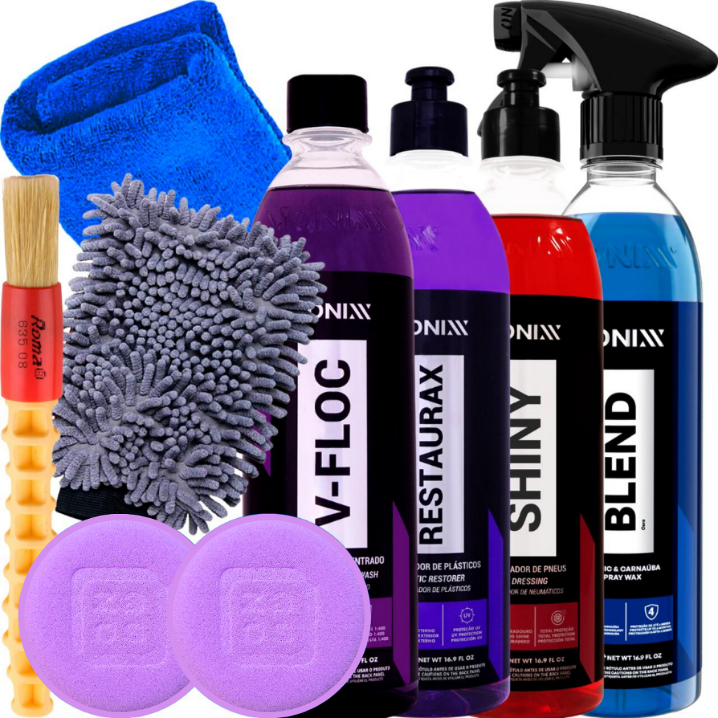 Kit Limpeza Automotiva Profissional V-Floc Restaurax Shiny Blend Spray Vonixx