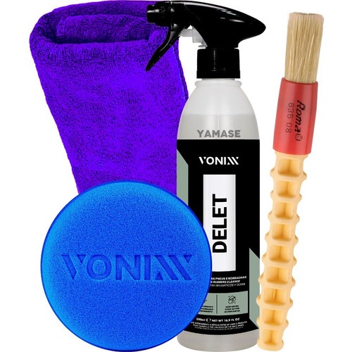 Kit Delet 500ml Limpador Multiação Apc Borracha Pneu Vonixx Pincel + Pano