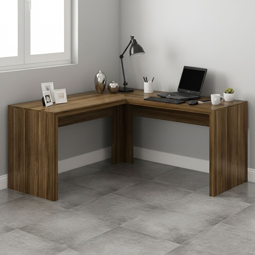 Escrivaninha Mesa Escritório Angular em L ME4116 157,3cm Nogal Nogal