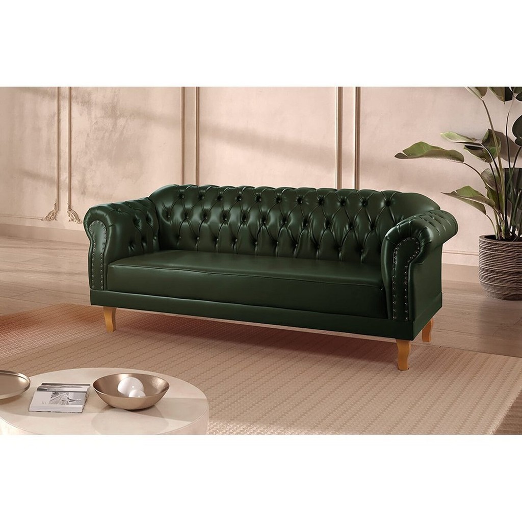 Sofá 3 Lugares Chesterfield Clássico Duque Yescasa Verde Verde