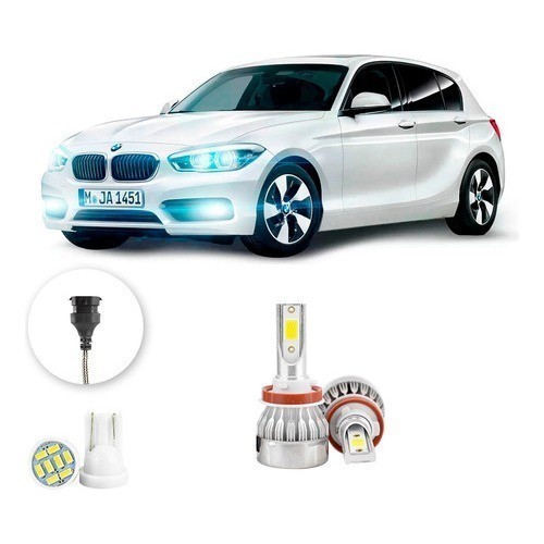 Lâmpadas Ultra Led Bmw 118i 20000lm Alto Baixo e Milha + Pingo Led