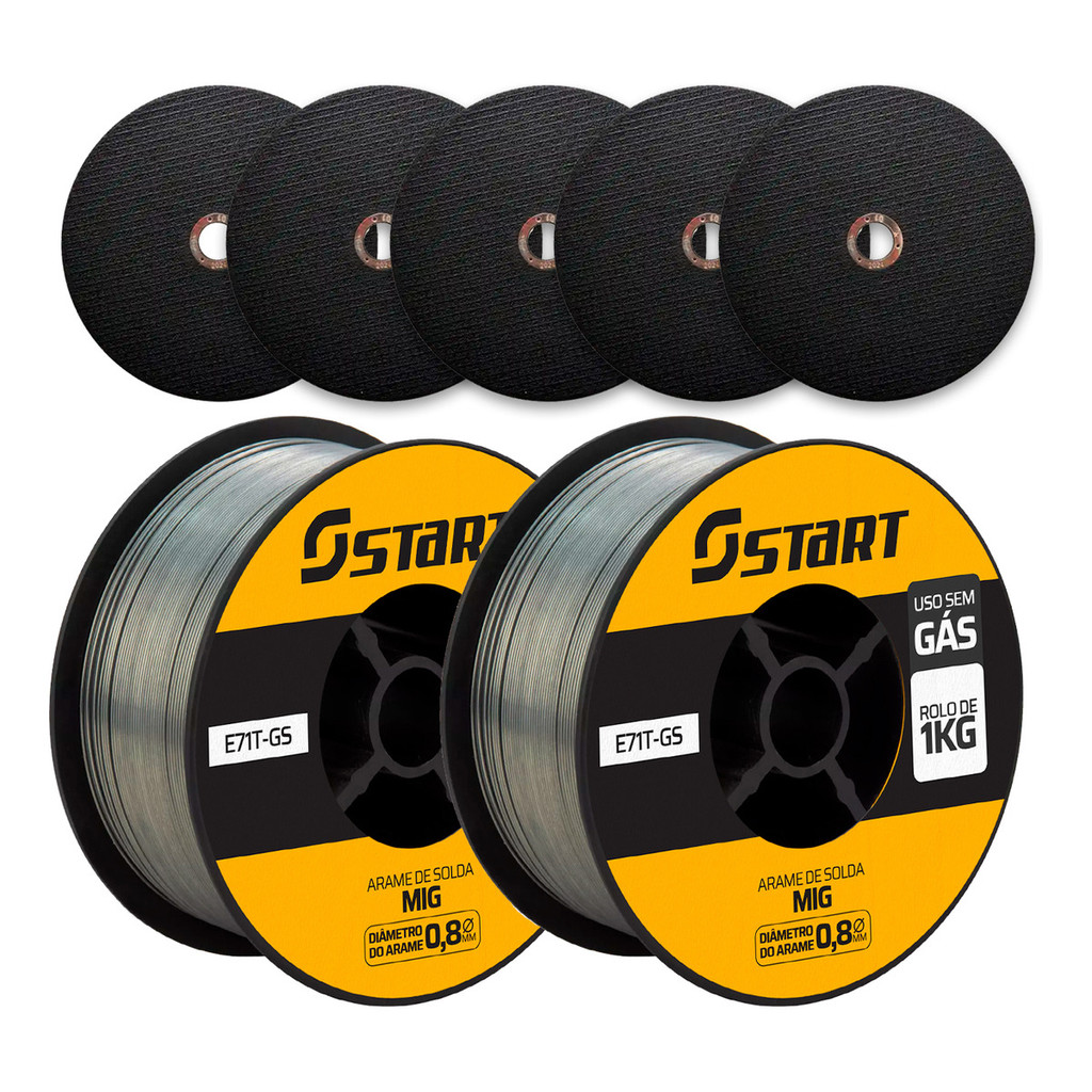 2 Arames De Solda Mig Uso Sem Gás 0,8mm 1 Kg V8 Brasil + 5 Discos De Corte Para Ferro E Inox