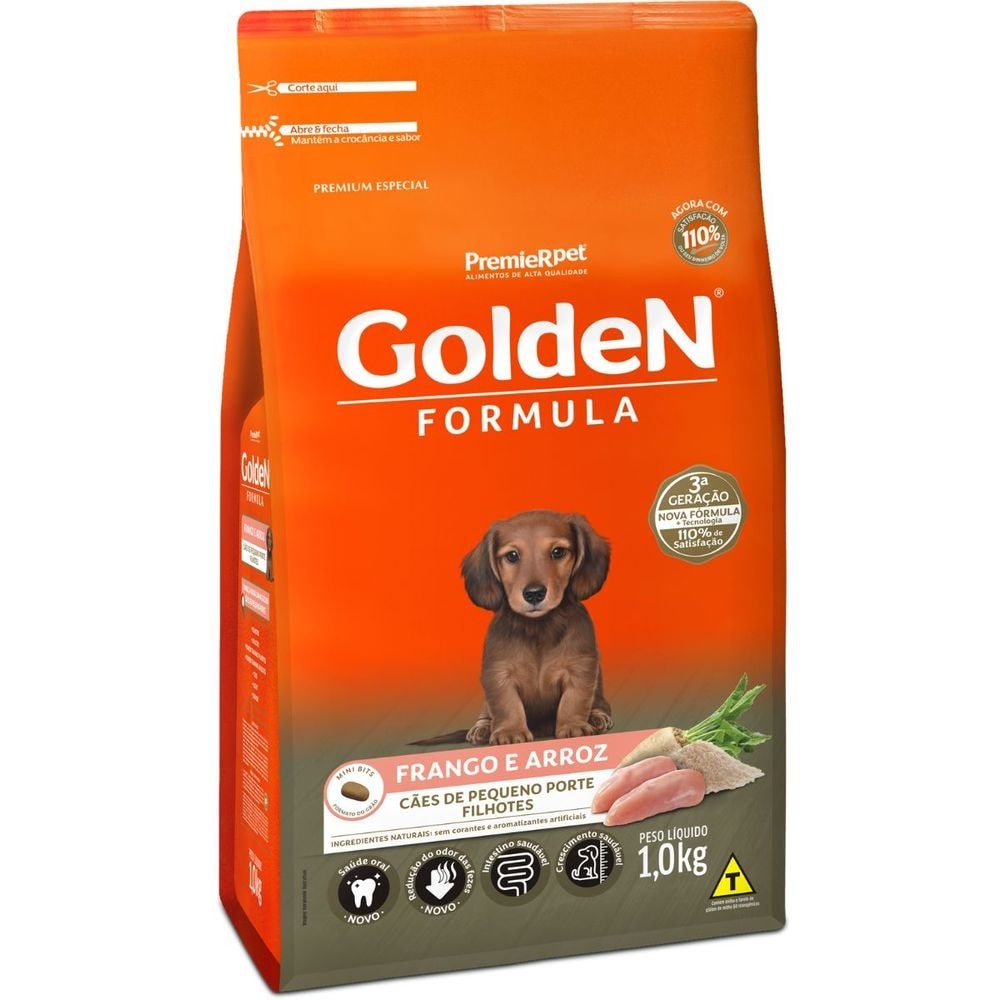 Ração GoldeN Formula cachorros raças pequenas filhotes frango e arroz mini bits 1,0kg