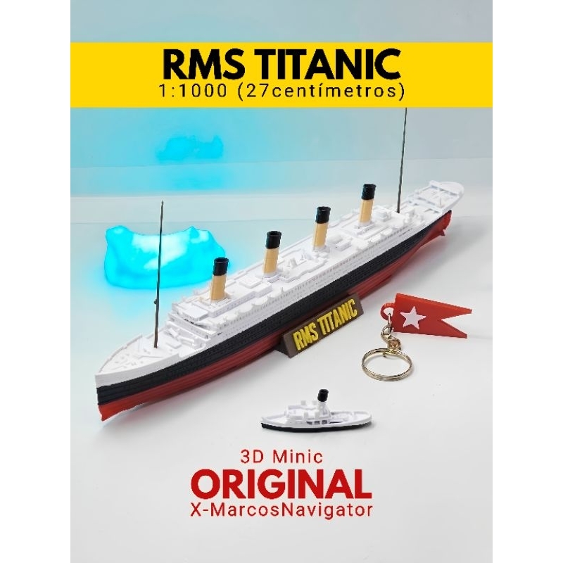 Navio RMS Titanic 1:1000 – Kit com Iceberg Que Brilha no Escuro, Chaveiro da White Star Line e Base