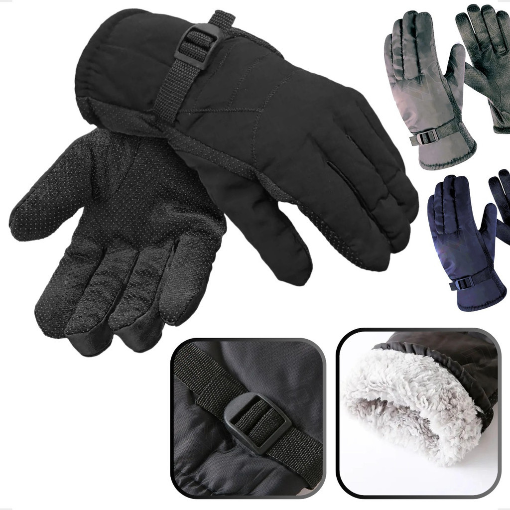 Luva Motoqueiro C/ Forro Quente Motociclista Impermeável Pelinho p/ Frio Moto Bike Viagens