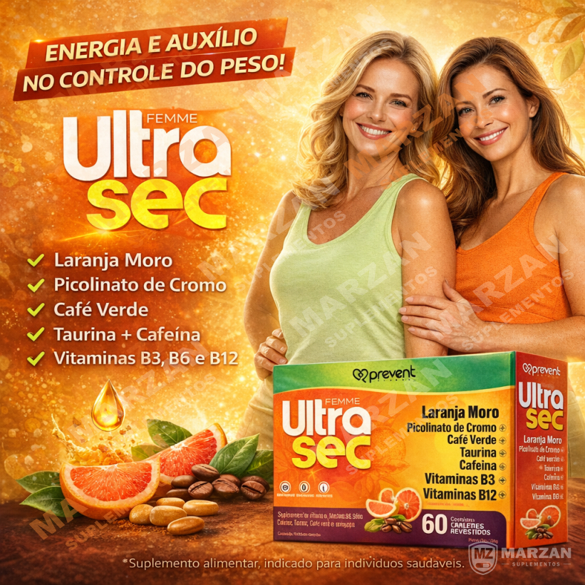 Laranja Moro Cha Verde Cafeina Taurina E Vitaminas B3 B6 B12 Ultra Sec 60 Comprimidos Prevent Pharma