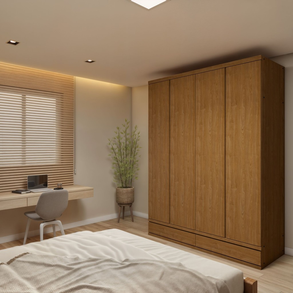 Guarda Roupa Casal 4 Portas com 5 Gavetas 100% MDF Urbano Cedro