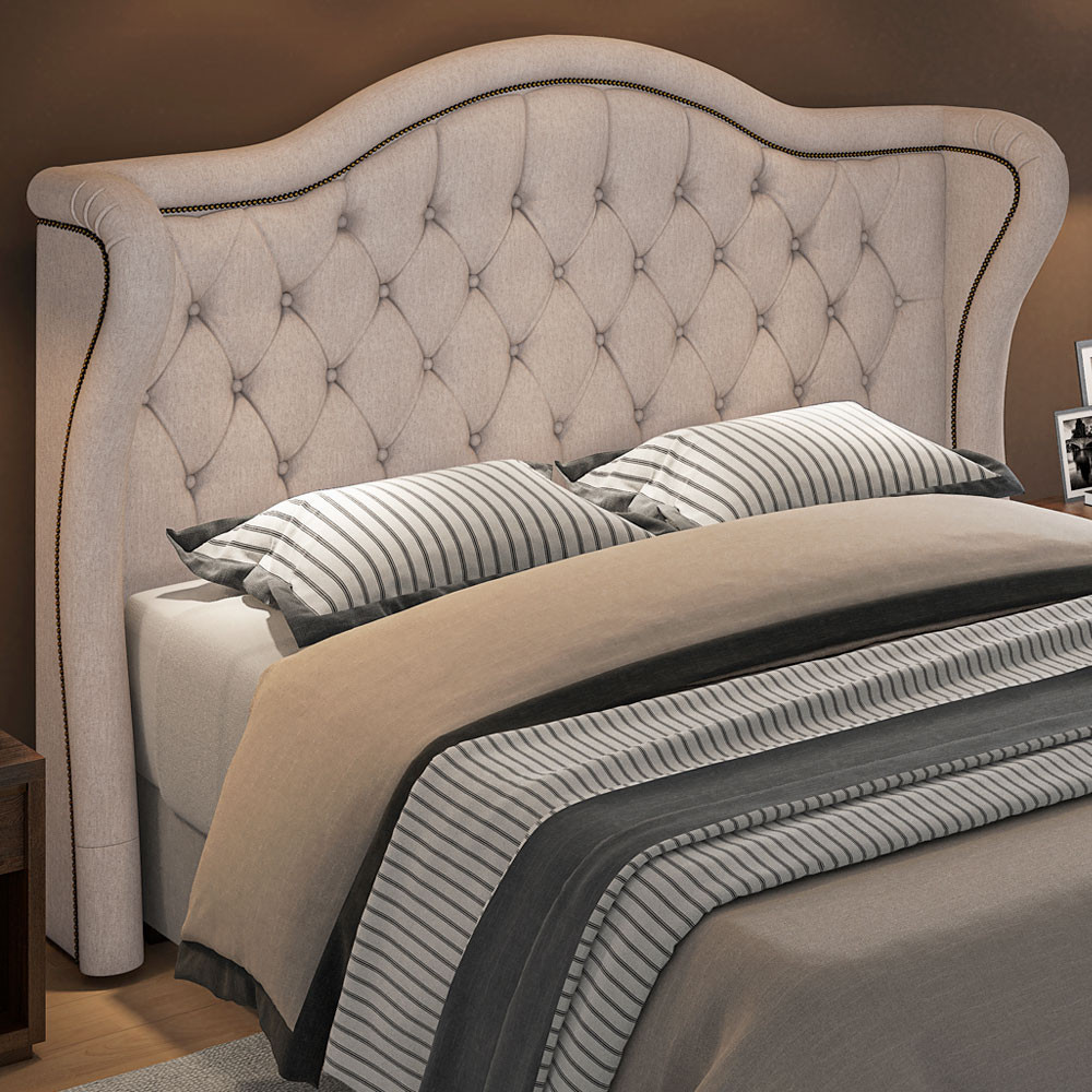 Cabeceira Cama Box Queen 160 cm P05 Lisboa Linho Bege - Lyam Decor