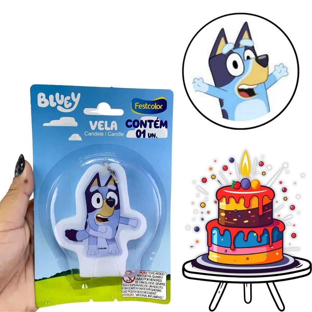 VELA DE ANIVERSÁRIO TEMÁTICA BLUEY - FESTCOLOR - DECORAÇÃO FESTIVA INFANTIL