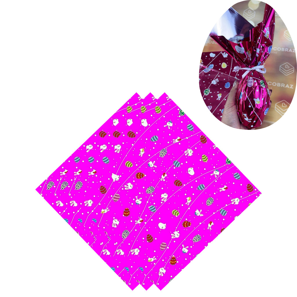150 SACOS EXPRESS P/OVO DE PÁSCOA COELHOS PINK  OVO PÁSCOA 100G A 150G - 24X24 CM  INOVE