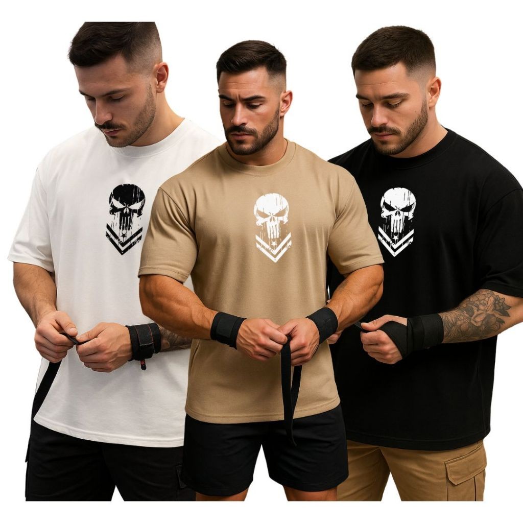 KIT 3 Camiseta  Normal JUSTI05 Masculina Premium 100% Algodão Streetwear Estilo Casual Caimento Perfeito Moda Academia