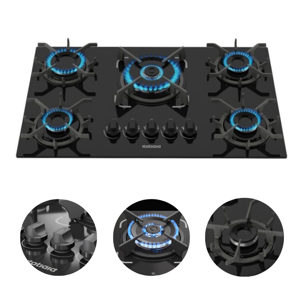 Fogão Cooktop 5 Bocas Itatiaia Tripla Chama Trempe Ferro Fundido Itacook Premium