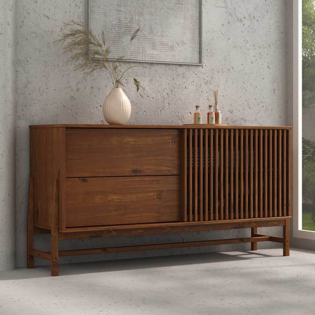 Buffet Ripado Balcão Hall de Entrada 145 cm 2 Gavetas Madeira Castanho Adamo