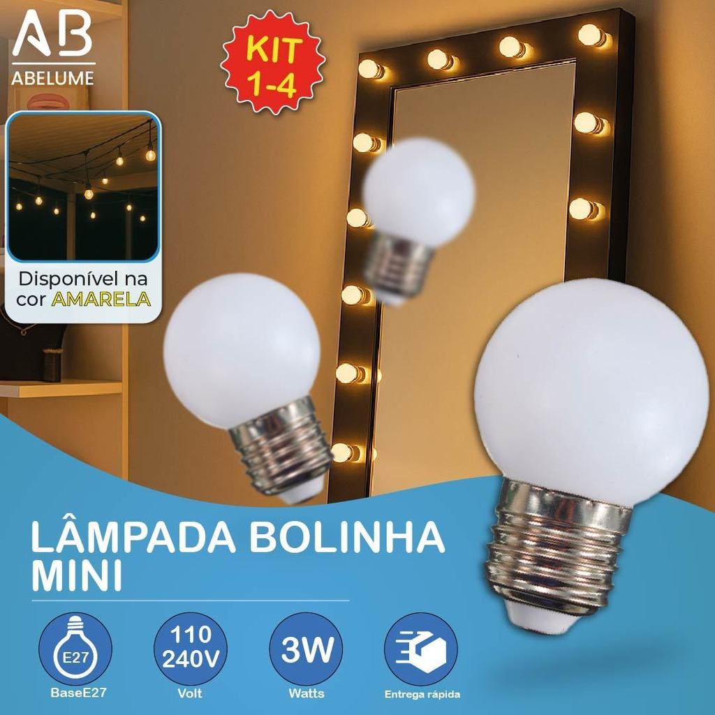 Lâmpadas Coloridas Led Mini Bulbo Bolinha 3W E27 Luz Quente 110V-220V Bivolt