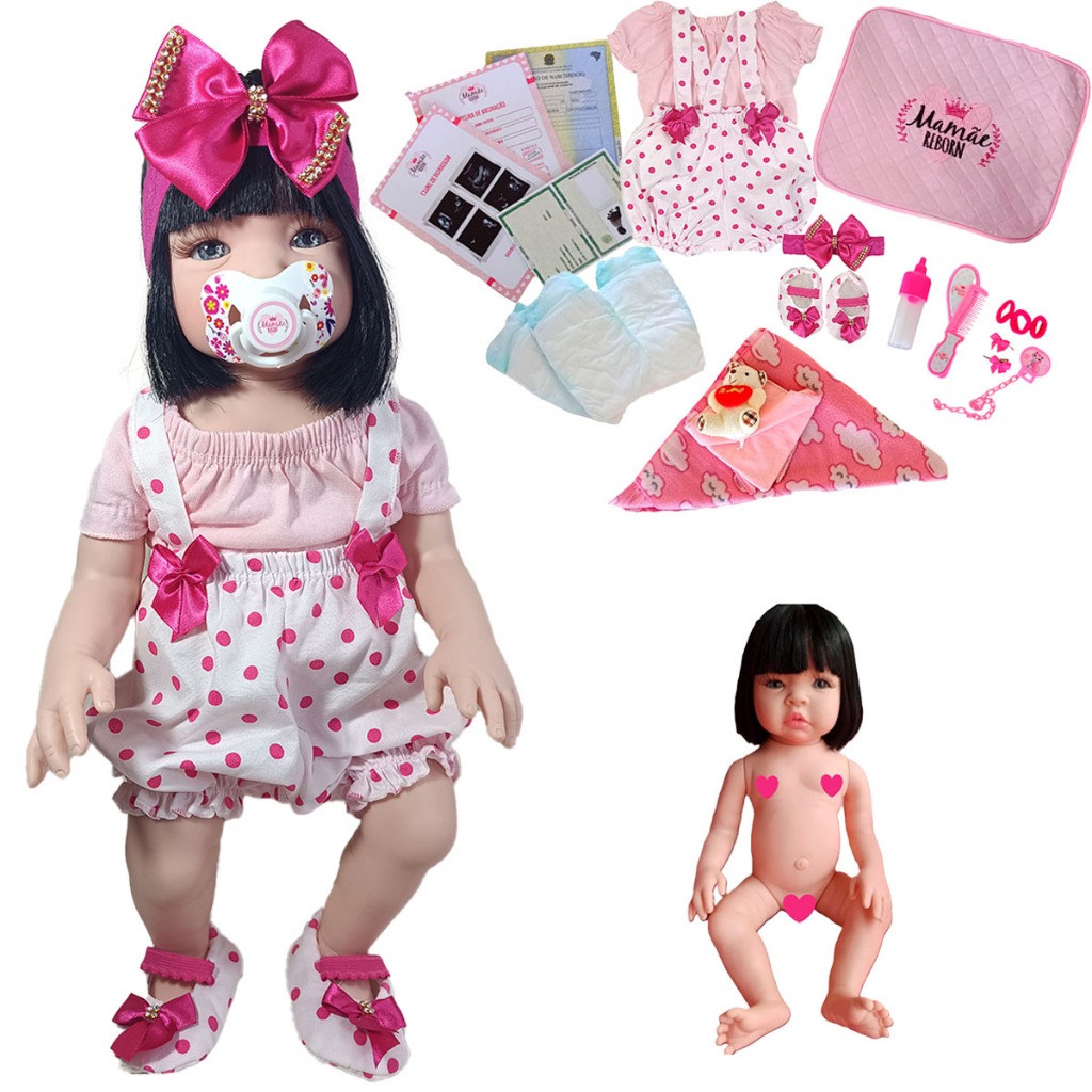 Bebê Reborn Menina 100% Silicone Enxoval Completo + Bolsa Luxo + Manta + Naninha - 48cm!
