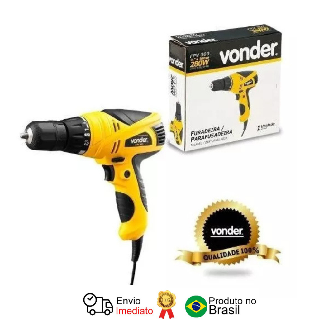Furadeira e Parafusadeira Elétrica 3/8 Fpv 300 220V 280W Vonder