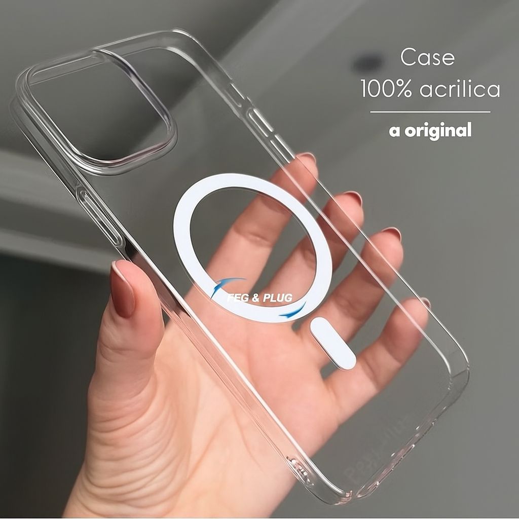 Capa Case 100% Acrilica MagSafe p/ IPhone 11 12 13 14 15 16 Peo Max