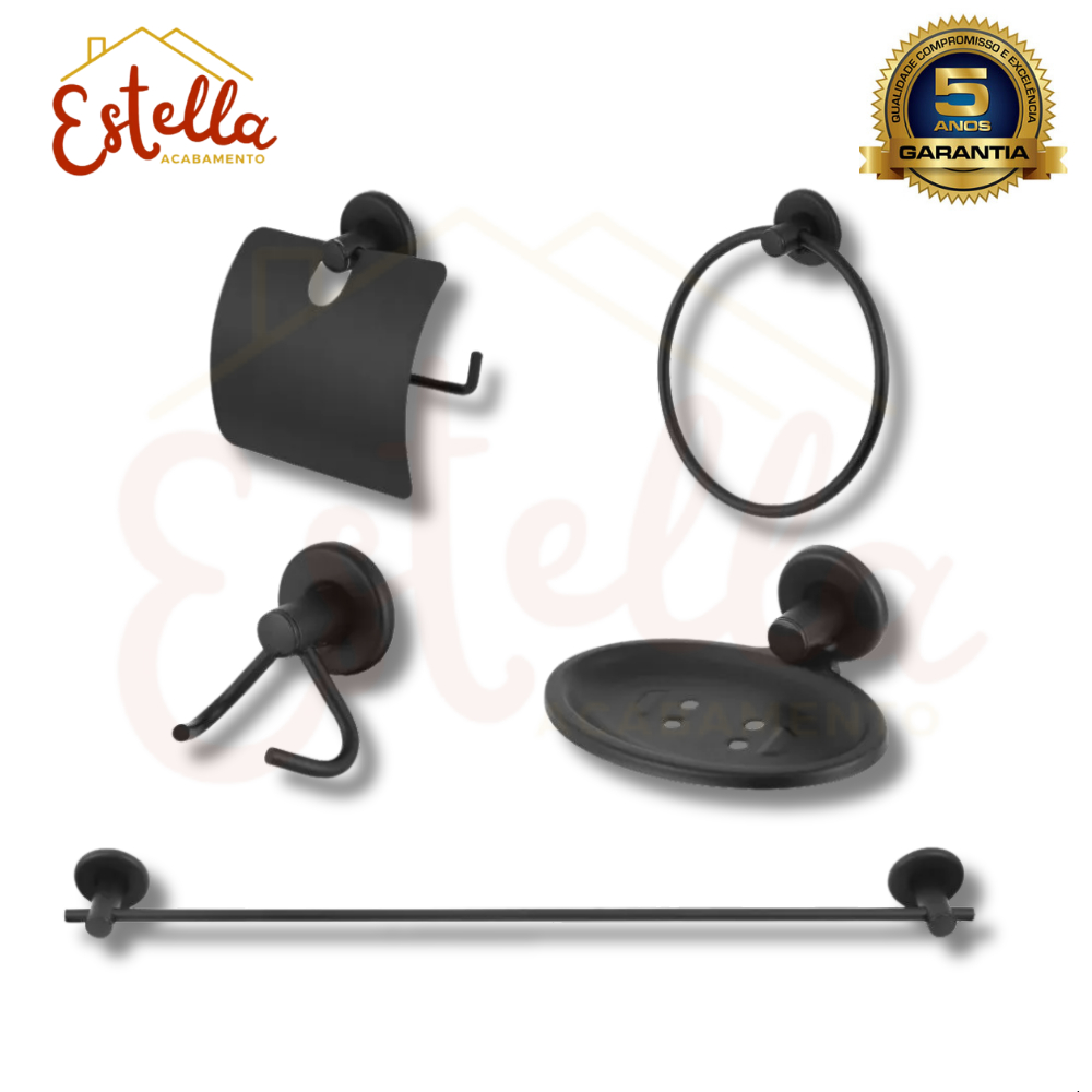 KIT ACESSÓRIOS 5 PEÇAS PARA BANHEIRO PRETO FOSCO KIT STANDER