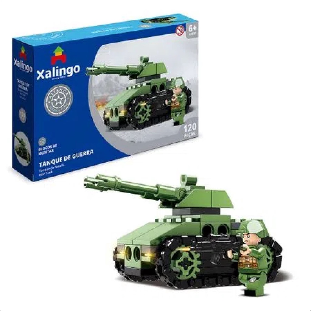 Brinquedo De Encaixe Aliança Justiça E Paz Tanque De Guerra 120 Peças Resistentes +6 Anos Xalingo - 28110
