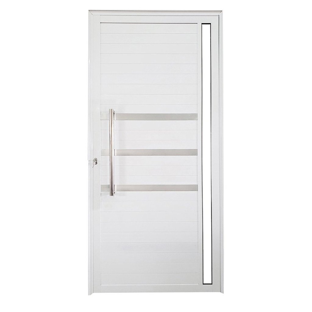 Porta Lambril de Alumínio Esquerda 210 x 90cm com Friso e Visor Linha Veneza Esquadrias Bergamo Branco