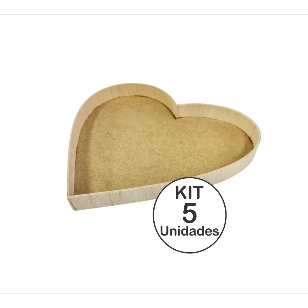 Kit 5 unidades - Bandeja CORAÇÃO em Madeira com 3cm de altura - Grazing Food, Platters e Cestas de Café da manhã